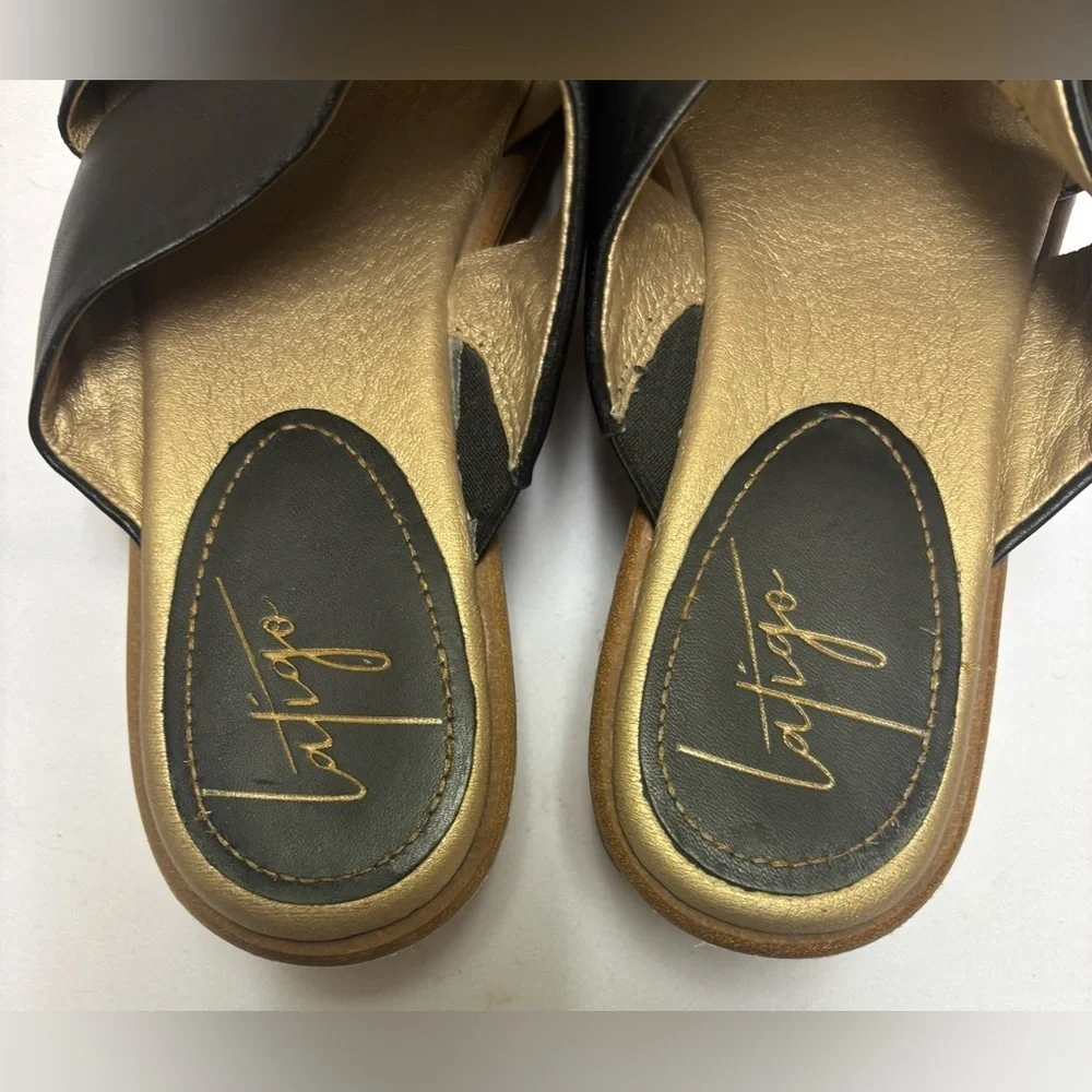 Latigo Women's Black Leather Karen Cork Platform Wedge Wrap Slide Sandals Size 7